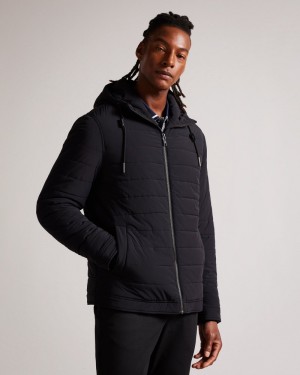 Black Men's Ted Baker Ovarn Funnel Neck Quilted Nylon Jacket Price In India | R1S-8984