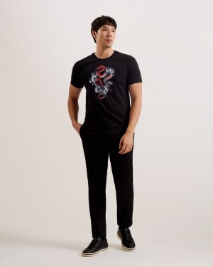 Black Men's Ted Baker Rezolt SS Regular Graphic T-Shirt Price In India | M6L-0618