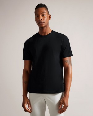 Black Men's Ted Baker Tywinn Short Sleeve Regular Fit Plain T-shirt Price In India | T7K-2108