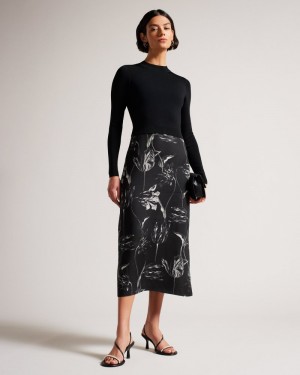 Black Women's Ted Baker Alettaa Knit Bodice Slip Skirt Dress Price In India | P4E-2475