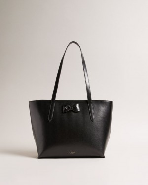 Black Women's Ted Baker Beanne Bow Detail Leather shopper Price In India | H3F-5722