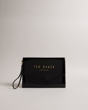 Black Women's Ted Baker Crinkie Faux Leather Crinkle Icon Clutch Price In India | L8D-4630