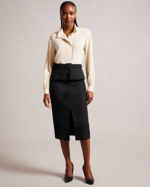 Black Women's Ted Baker Floreei Slimline Midi Skirt Price In India | V4Q-5723