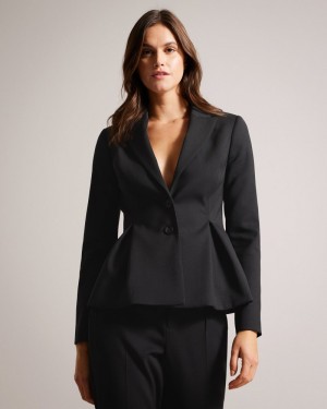 Black Women's Ted Baker Philiya Single Breasted Peplum Jacket Price In India | V5Y-7143