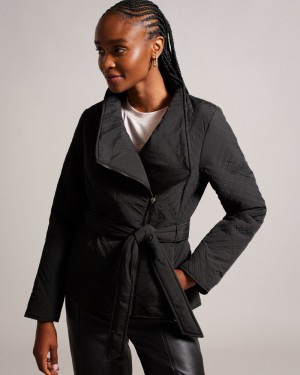 Black Women's Ted Baker Rosemia Padded Short Wrap Coat Price In India | U8L-3886