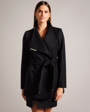 Black Women's Ted Baker Rosess Short Wool Wrap Coat Price In India | U8N-4569