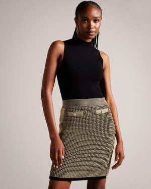 Black Women's Ted Baker Sanriia Stitch Detail Knitted Mini Dress Price In India | C1V-4552