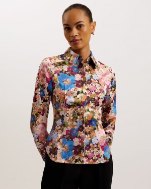 Black Women's Ted Baker Slizza Fitted Shirt With Exposed Seams Shirts Price In India | K7Z-1316