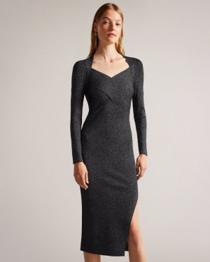 Black Women's Ted Baker Tabytha Slim Fit Cross Over Knit Dress Price In India | T5X-8675