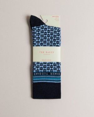 Blue Men's Ted Baker Bakeing Geometric Pattern Sock Price In India | G1L-2444