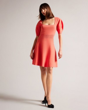 Coral Women's Ted Baker Hayliy Sleeve Detailed Skater Dress Price In India | E6Z-2623