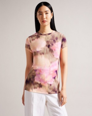 Coral Women's Ted Baker Yazmean Printed Fitted Tee Price In India | P5U-5850