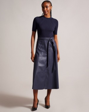 Dark Blue Women's Ted Baker Matiar Short Sleeve A Line Midi Dress Price In India | W6A-4147