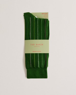 Dark Green Men's Ted Baker Sokkthr Vertical Stripe Sock Price In India | X0A-1359