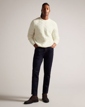 Ecru Men's Ted Baker Atchet LS Textured Cable Crew Neck Sweaters Price In India | A2Y-0691