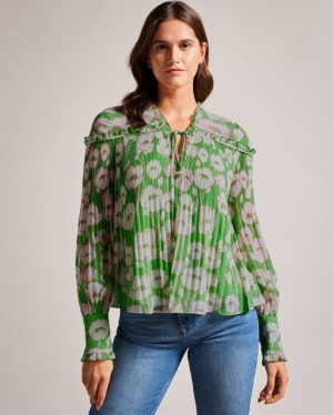 Green Women's Ted Baker Ellerie Swing Blouse with Blouson Sleeve Blouse Price In India | A6R-0418