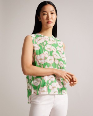 Green Women's Ted Baker Kelany Short Sleeve Top with Shoulder Detail Tops Price In India | A0W-4632