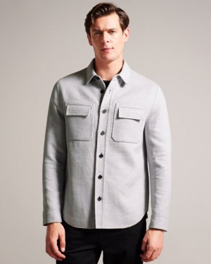 Grey Men's Ted Baker Dalch LS Splitable Wool Shirt Price In India | M0K-5019