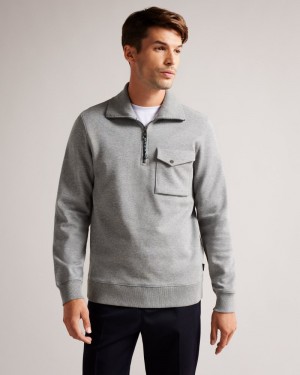 Grey Men's Ted Baker Ecos LS Regular Zip Funnel Neck Sweaters Price In India | F4U-7673