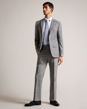 Grey Men's Ted Baker Elgolts Grey Pow Check Trouser Suits Price In India | O8L-4471