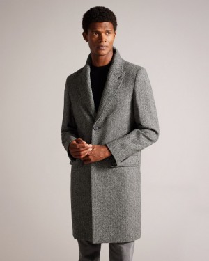 Grey Men's Ted Baker Raywood British Wool Herringbone Overcoat Price In India | S4I-1287