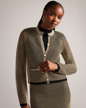 Gunmetal Women's Ted Baker Sallyan Stitch Detail Knitted Jacket Price In India | C3X-4002