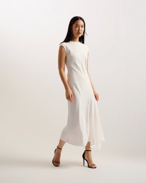 Ivory Women's Ted Baker Isparta Asymmetric Midi Dress With Curved Seams Dress Price In India | R8N-6186