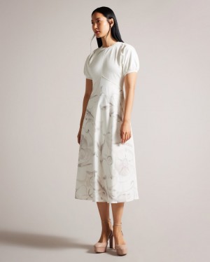 Ivory Women's Ted Baker Magylee Ponte Bodice Dress with Satin Slip Skirt Price In India | D1B-6303