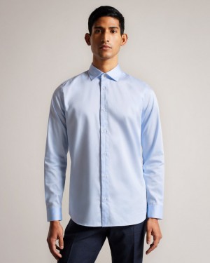 Light Blue Men's Ted Baker Bellow Long Sleeve Stretch Smart Shirt Price In India | H4H-9384