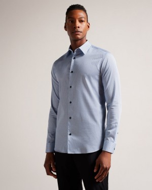 Light Blue Men's Ted Baker Wanson LS Herringbone Geo Shirt Price In India | B9R-5397