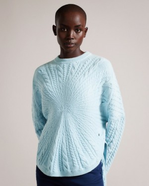 Light Blue Women's Ted Baker Kimila Circular Cable Knit Sweater Price In India | M2C-7114