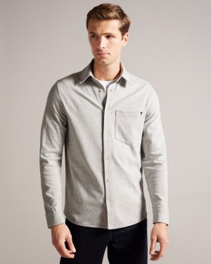 Light Grey Men's Ted Baker Leyland LS Cotton Jersey Shirt Price In India | L3Z-5070