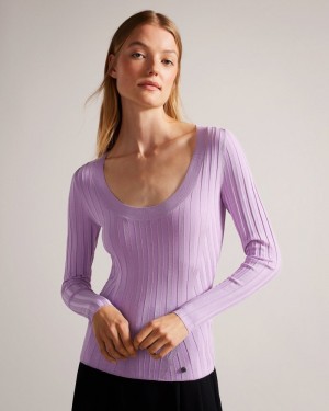 Lilac Women's Ted Baker Jolia Rib Engineered Knit Top Price In India | A8F-3042