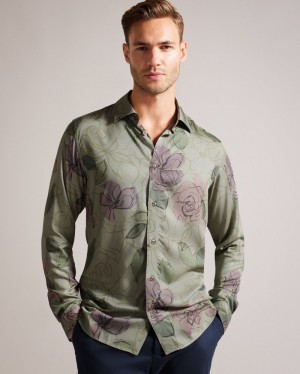 Maroon Men's Ted Baker Bobbio LS Floral Print Shirt Price In India | U3P-5043