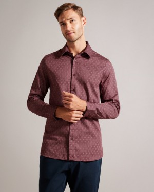 Maroon Men's Ted Baker Pavia LS Star Geo Print Shirt Price In India | S8E-6051