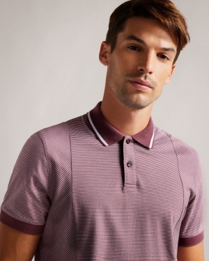 Maroon Men's Ted Baker Taigaa SS Regular Striped Panelled Polo Shirt Price In India | K8Z-4768