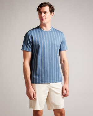 Mid Blue Men's Ted Baker Estat SS Regular Cable Jacquard Tshirt Price In India | D4E-0260