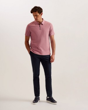 Mid Pink Men's Ted Baker Zarkes SS Regular Zip Polo Shirt Price In India | V2R-6948