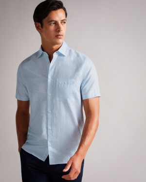 Natural Men's Ted Baker Addle SS Linen Shirt Price In India | F4E-3637