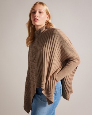 Natural Women's Ted Baker Joilla Funnel Neck Jumper Sweaters Price In India | J1V-5336