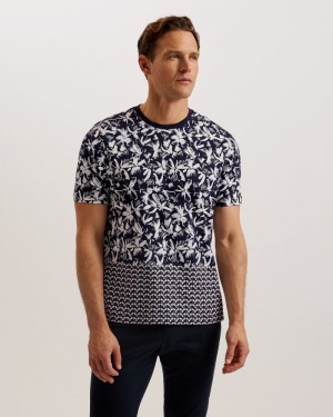 Navy Men's Ted Baker Dodems SS Regular Printed T-Shirt Price In India | H1C-3654