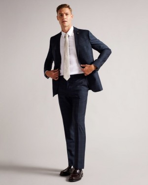 Navy Men's Ted Baker Meraets Slim Fit Navy Check Suit Trousers Suits Price In India | Y0U-6295