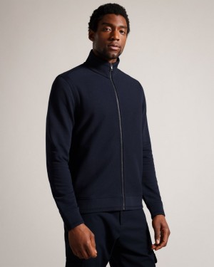 Navy Men's Ted Baker Phloem LS Regular Full Zip Tops Price In India | A8I-7521