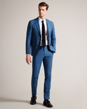 Navy Men's Ted Baker Siouxt Navy Sharkskin Trousers Suits Price In India | Q4J-8698