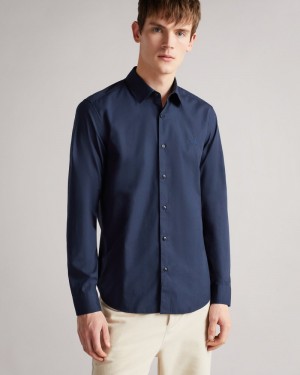 Navy Men's Ted Baker Sonikk LS Tonal Poplin Shirt Price In India | P8Z-6244