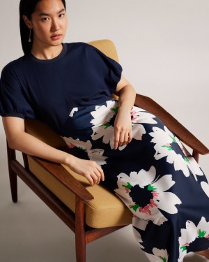 Navy Women's Ted Baker Daysiah Ponte Top with Midi Skirt Dress Price In India | G2P-8106