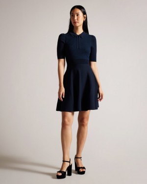 Navy Women's Ted Baker Hillder Delicate Pointelle Knit Dress Price In India | I7Y-1916