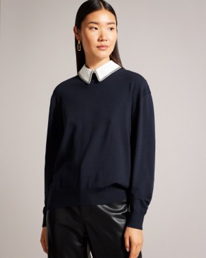 Navy Women's Ted Baker Penniii Mockable Sweater with Shirt Collar Shirts Price In India | T7I-1070