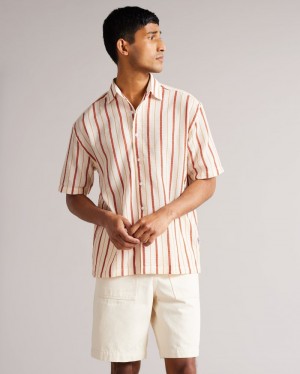 Pink Men's Ted Baker Hillma SS Seersucker Stripe Shirt Price In India | L4K-5588