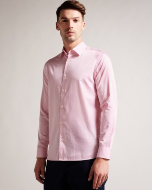 Pink Men's Ted Baker Willet Long Sleeve Mini Geo Shirt Price In India | C1U-2535